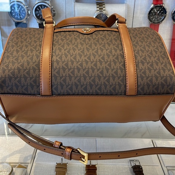 MICHAEL KORS JST TRAVEL MEDIUM DUFFLE SATCHEL SHOULDER CROSSBODY BAG MK BROWN - Picture 12 of 16